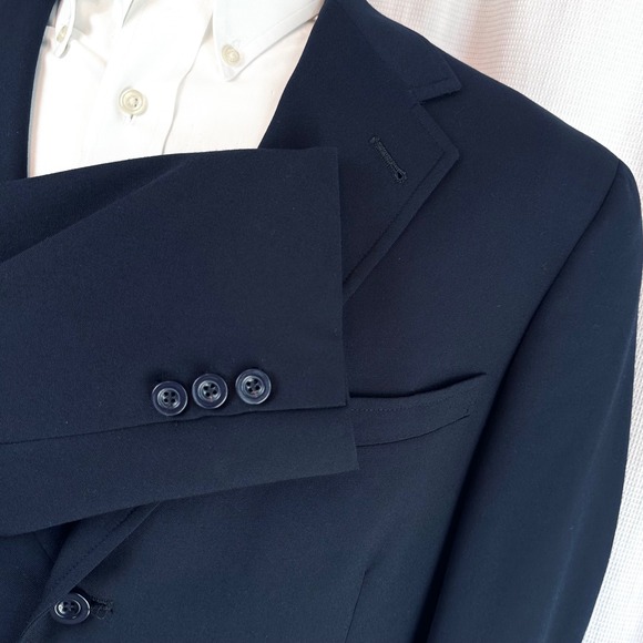 Tommy Hilfiger Vintage Navy Blazer Men's 42L 3 button Made in USA Striped Lining - Picture 3 of 11
